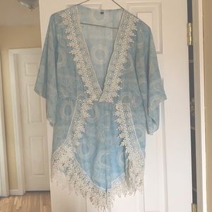 Blue lace romper beach coverup